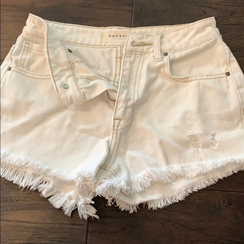 PacSun Ripped white high waisted shorts